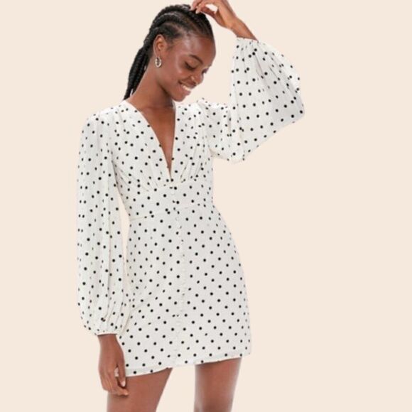 UO Willow Plunging Polka Dot Mini Dress Size Medium - Picture 1 of 14